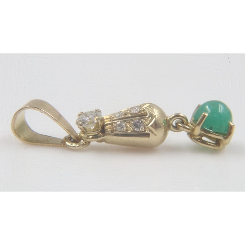 18 - Unmarked 18ct gold emerald and diamond set pendant, L: 30mm, 2.2g. UK P&P Group 0 (£6+VAT for the fi... 