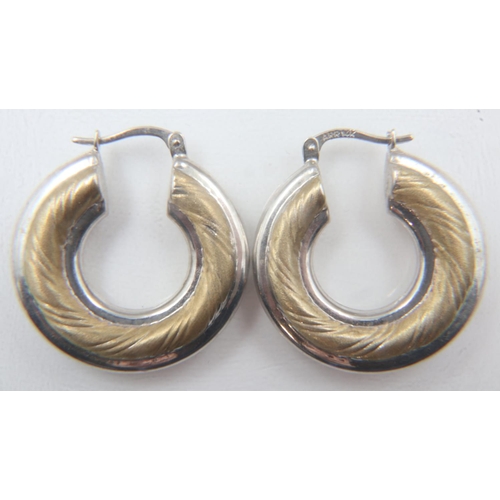 21 - Pair of 14ct white and yellow gold hoop earrings, each D: 30 mm, combined 4.5g. UK P&P Group 0 (£6+V... 