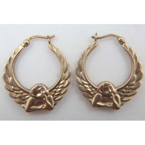 41 - Pair of 9ct gold angel form hoop earrings, each H: 30 mm, combined 2.4g. UK P&P Group 0 (£6+VAT for ... 