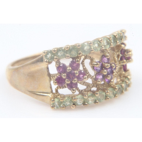 45 - 9ct gold pierced ring set with coloured stones, size T, 3.7g. UK P&P Group 0 (£6+VAT for the first l... 