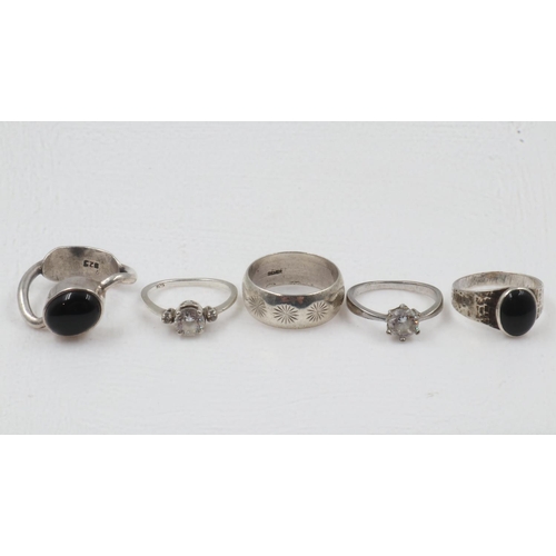 51 - Five mixed silver rings. UK P&P Group 0 (£6+VAT for the first lot and £1+VAT for subsequent lots)