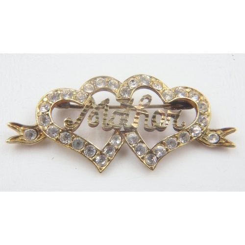 63 - Silver gilt stone set Mother brooch, boxed. UK P&P Group 1 (£16+VAT for the first lot and £2+VAT for... 