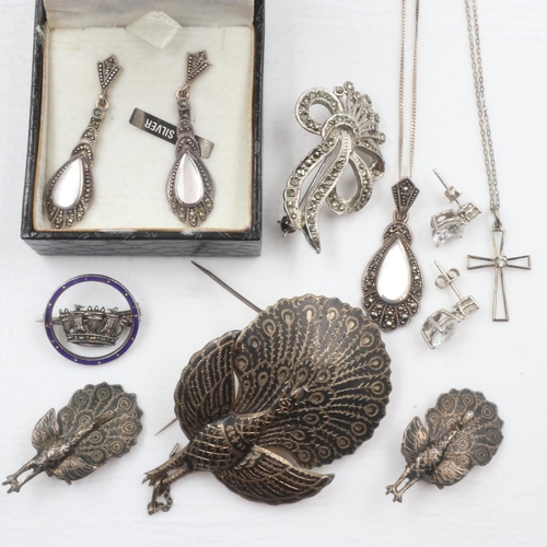 64 - Mixed silver jewellery including Siam and marcasite set examples. UK P&P Group 1 (£16+VAT for the fi... 