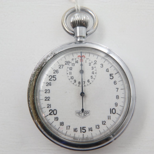 65 - HEUER: crown winding chromium cased stop watch, working at lotting. UK P&P Group 1 (£16+VAT for the ... 