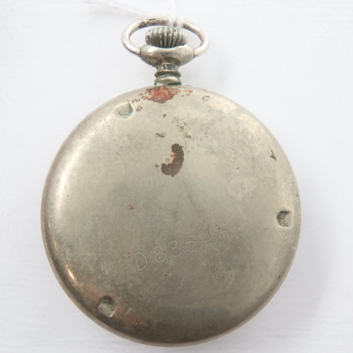 81 - HELVETIA: German WWII white metal pocket watch numbered D8354H verso, working at lotting. UK P&P Gro... 