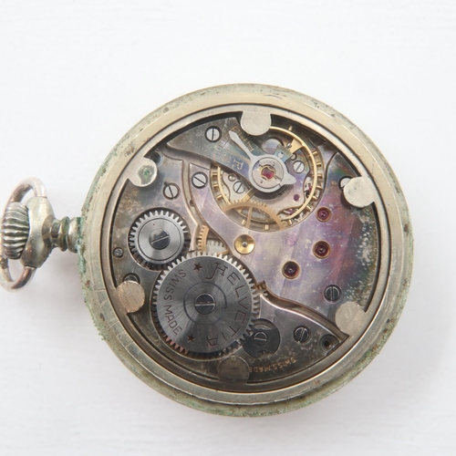 81 - HELVETIA: German WWII white metal pocket watch numbered D8354H verso, working at lotting. UK P&P Gro... 