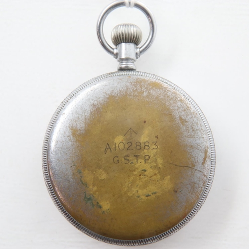 84 - ELGIN: rare military pocket watch stamped A102883 GSTP verso, working at lotting. UK P&P Group 1 (£1... 