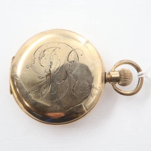 86 - WALTHAM: crown winding full hunter gold plated pocket watch with subsidiary seconds dial, working at... 