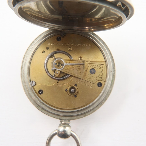 88 - WALTHAM: key wind open face silver plated pocket watch with subsidiary seconds dial, working at lott... 