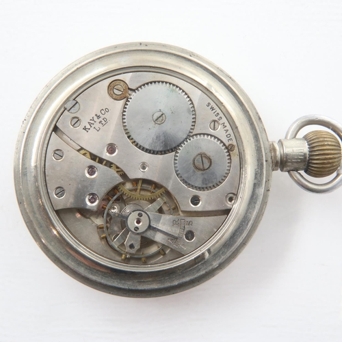 89 - KAY & CO: crown wind screw back silver plated pocket watch with subsidiary seconds dial, working at ... 