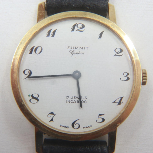 109 - SUMMIT: gents manual wind wristwatch, gold plated case with white dial, working at lotting, boxed wi... 