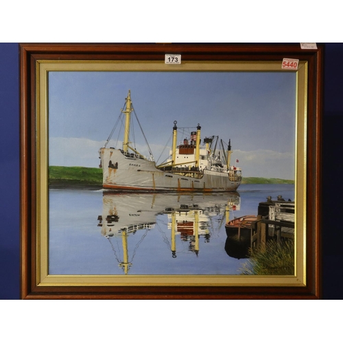 173 - Oil on board Basra and Ferryman Latchford Locks, Warrington 1950s, R.S Oldacre. 60 x 50 cm. Not avai... 