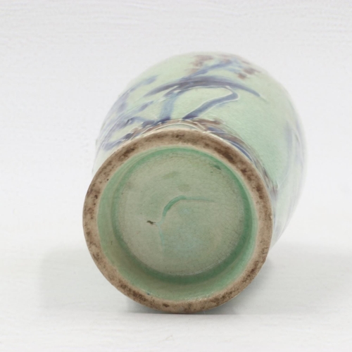 193 - 19th century tube-line decorated miniature vase, unmarked (likely Moorcroft), H: 90mm, crazed but no... 