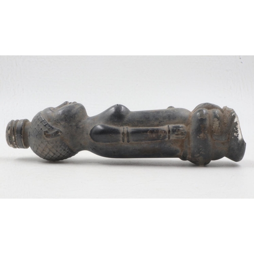 289 - Early glass scent bottle in the form of an African woman, H: 12 cm, damage to base, no stopper. UK P... 