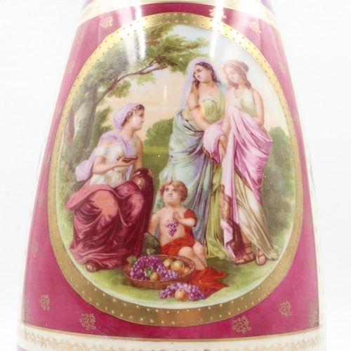 215 - Large Vienna style porcelain vase with figural panel, no cracks or chips, H: 38 cm. UK P&P Group 3 (... 