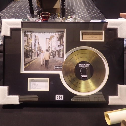 364 - Framed Oasis gold disc, What's the Story Morning Glory, 60 x 40 cm. Not available for in-house P&P