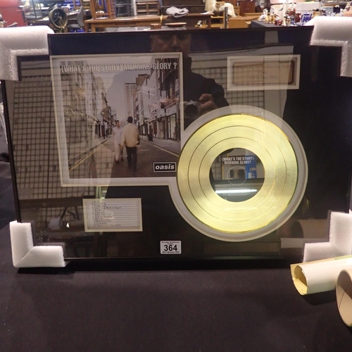 364 - Framed Oasis gold disc, What's the Story Morning Glory, 60 x 40 cm. Not available for in-house P&P