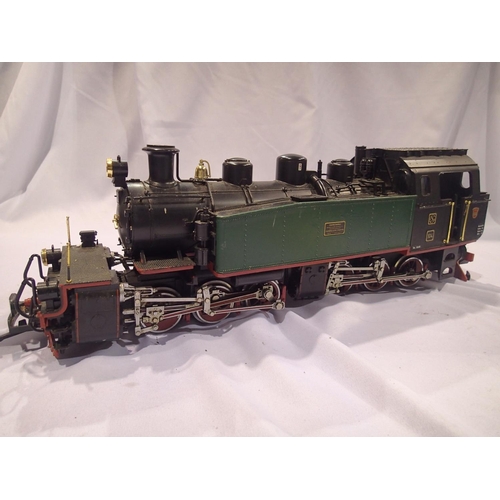 2070 - G scale L.G.B 20851 Baldwin Mallett, black/green, no. 104, good condition, missing lamp bezels and l... 