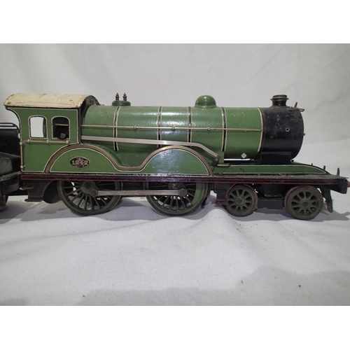 2158 - Unboxed, play worn Bassett Lowke O gauge 4-4-0 clockwork North Eastern 1242 and tender, some parts m... 