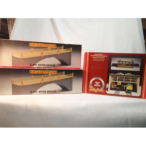 2359 - OO gauge, Hornby R516 diesel depot kit plus two Hornby R499 bridge, appear complete, boxed. UK P&P G... 