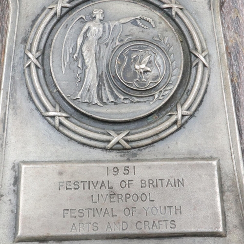 100 - 1951 Festival of Britain Liverpool Festival of Youth arts and crafts plaque. UK P&P Group 1 (£16+VAT... 