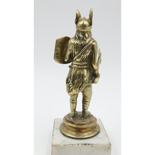 102 - Rover Viking car mascot in brass, Model 9 (1922-1928), mounted on marble plinth, overall H: 16cm. UK... 