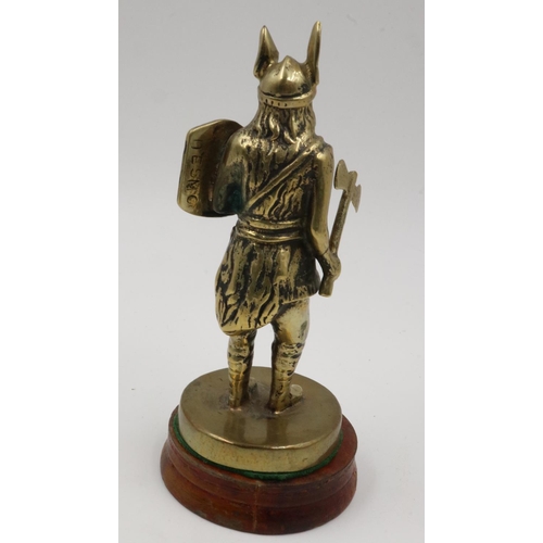 105 - Rover Viking car mascot in brass, Model 9 (1922-1928), mounted on turned wood plinth, overall H: 16c... 