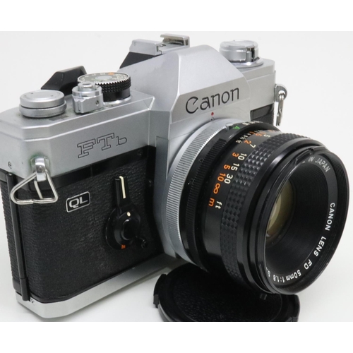 108 - Canon FTb QL 35mm film camera with Canon 50mm f = 1.8 lens. UK P&P Group 2 (£20+VAT for the first lo... 