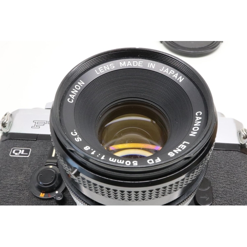 108 - Canon FTb QL 35mm film camera with Canon 50mm f = 1.8 lens. UK P&P Group 2 (£20+VAT for the first lo... 