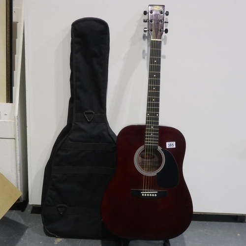 385 - Stag acoustic guitar and case. Not available for in-house P&P