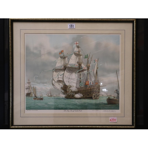 151 - Mark Hughes (20th century): artist signed print, The Mary Rose off Southsea Castle, with a Mary Rose... 