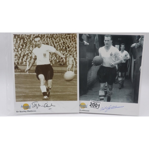 2001 - Autographed Editions signed photographs of Nat Lofthouse and Stanley Matthews. UK P&P Group 1 (£16+V... 