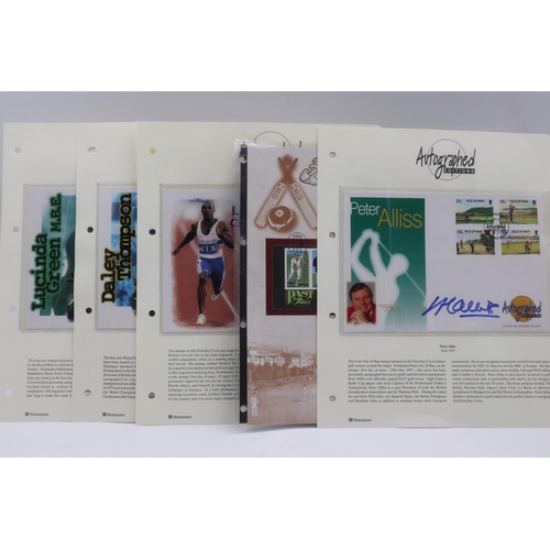 2015 - Autographed editions signed stamped envelope: Peter Allis, Linford Christie, Daley Thompson and Luci... 