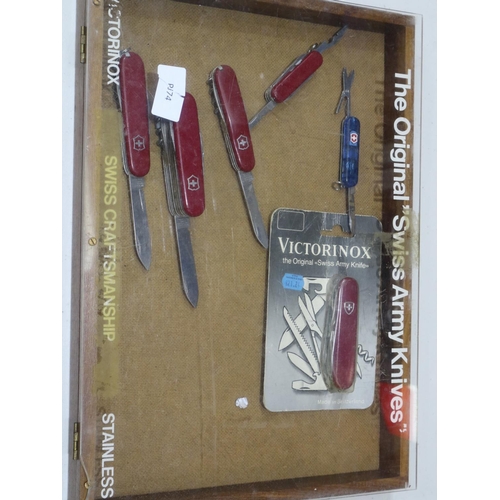 2042 - Victorinox Swiss army knife display box containing six knifes. UK P&P Group 2 (£20+VAT for the first... 