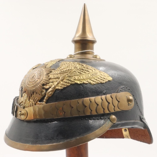 2175 - Museum quality replica Imperial German pickelhaube helmet, with brass mounts and badge, with liner. ... 