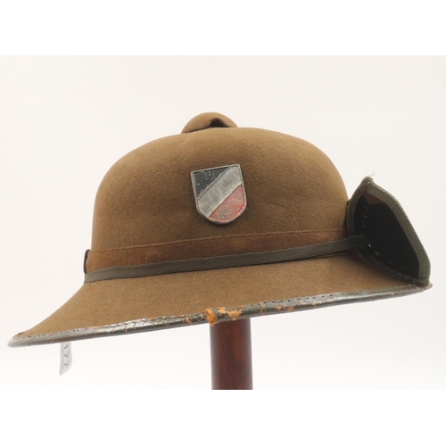 2177 - WWII German Africa Corps 2nd pattern Tropical helmet with sand goggles. Nice clean example  but lack... 