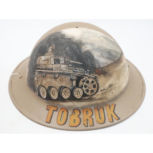 2179 - British Mk II Helmet Shell with post War painting memorial to the Battle of Tobruk. UK P&P Group 2 (... 