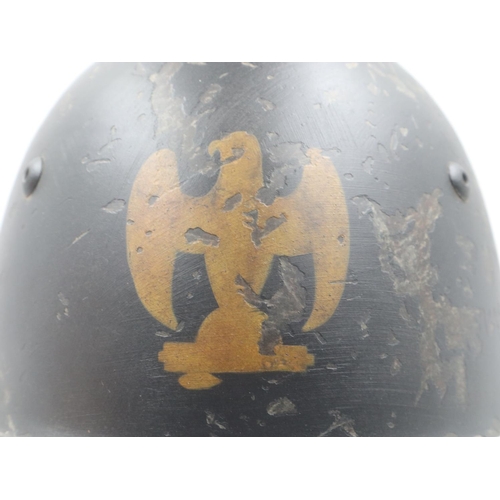 2184 - WWII Italian Fascist Black shirt M33 Black Helmet with Hand Painted Eagle. With liner and chip strap... 