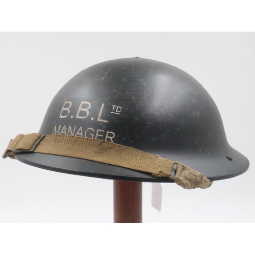 2196 - WWII British Homefront Plasfort Fibre Lightweight Helmet. Supplied by the hatters Dunn & Co. Worn by... 