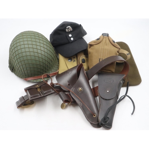 2197 - Box of mixed replica American military items including helmets, Colt holsters etc. UK P&P Group 3 (£... 