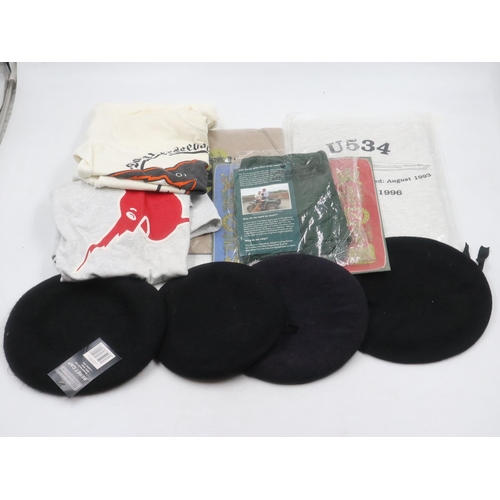 2204 - Mixed modern military-related clothing items including U-Boat T shirts and berets. UK P&P Group 2 (£... 