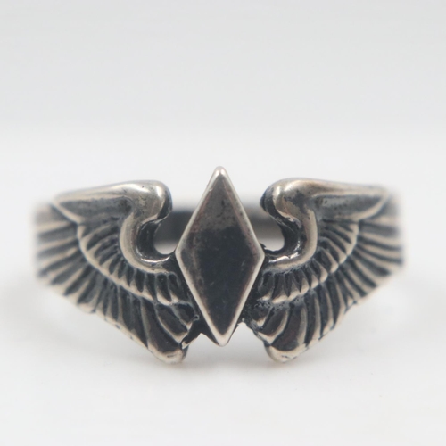 2228 - WWII Silver US Woman’s Airforce Service Pilots Ring UK Size P US Size 8. The WASP’s became trained p... 