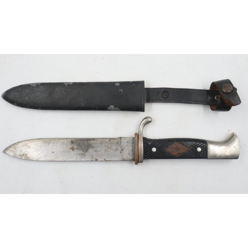 2265 - Hitler Youth knife and sheath, the chequered grip with Swastika removed. UK P&P Group 2 (£20+VAT for... 