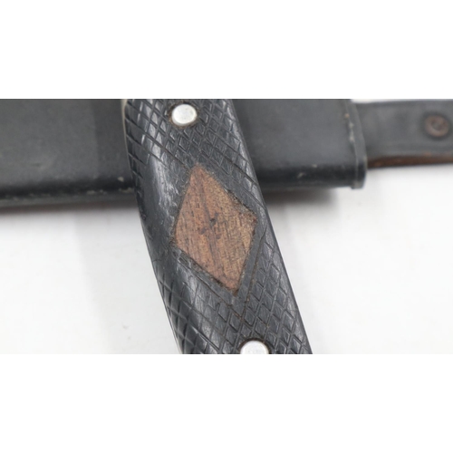 2265 - Hitler Youth knife and sheath, the chequered grip with Swastika removed. UK P&P Group 2 (£20+VAT for... 