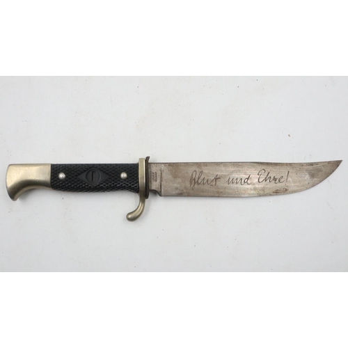 2266 - Hitler Youth knife, the chequered grip with Swastika removed. UK P&P Group 2 (£20+VAT for the first ... 