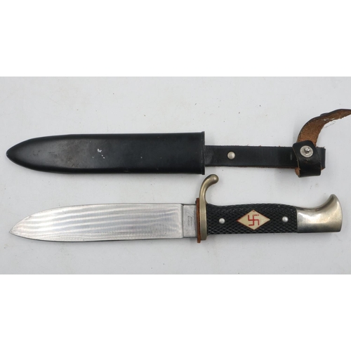 2267 - Hitler Youth knife and sheath, the chequered grip with Swastika replaced. UK P&P Group 2 (£20+VAT fo... 