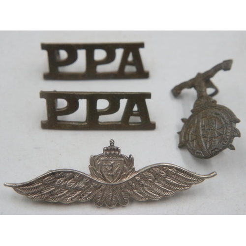 2279 - WWII Popski’s Private Army Cap Badge, Shoulder Titles & Silver Parachute Wings. UK P&P Group 1 (£16+... 