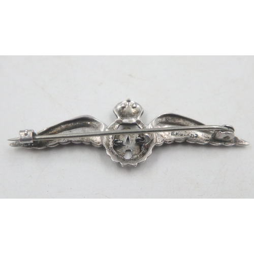 2282 - WWII Sliver & Enamel RAF Sweetheart brooch with marcasite stones. Very well made. UK P&P Group 1 (£1... 