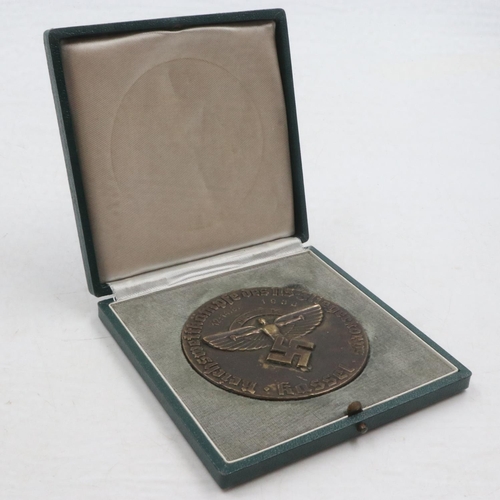 2339 - 1938 German NSFK cased bronze competition table medal. UK P&P Group 1 (£16+VAT for the first lot and... 