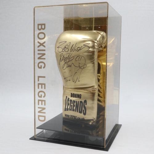 2018A - Boxing Legends cased golden glove, signed by Steve Collins and Frank Bruno, no CoA present. UK P&P G... 